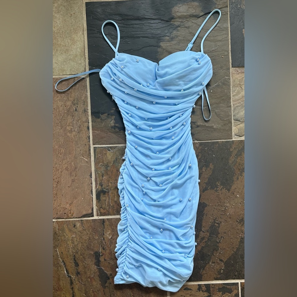 Windsor Mini Dress Beaded Light Blue Size Small. Worn once for 4 hours